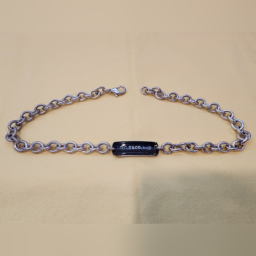 NY TIFFANY'S & Co SILVER AND TITANIUM "1837" COLLECTION ID NECKLACE